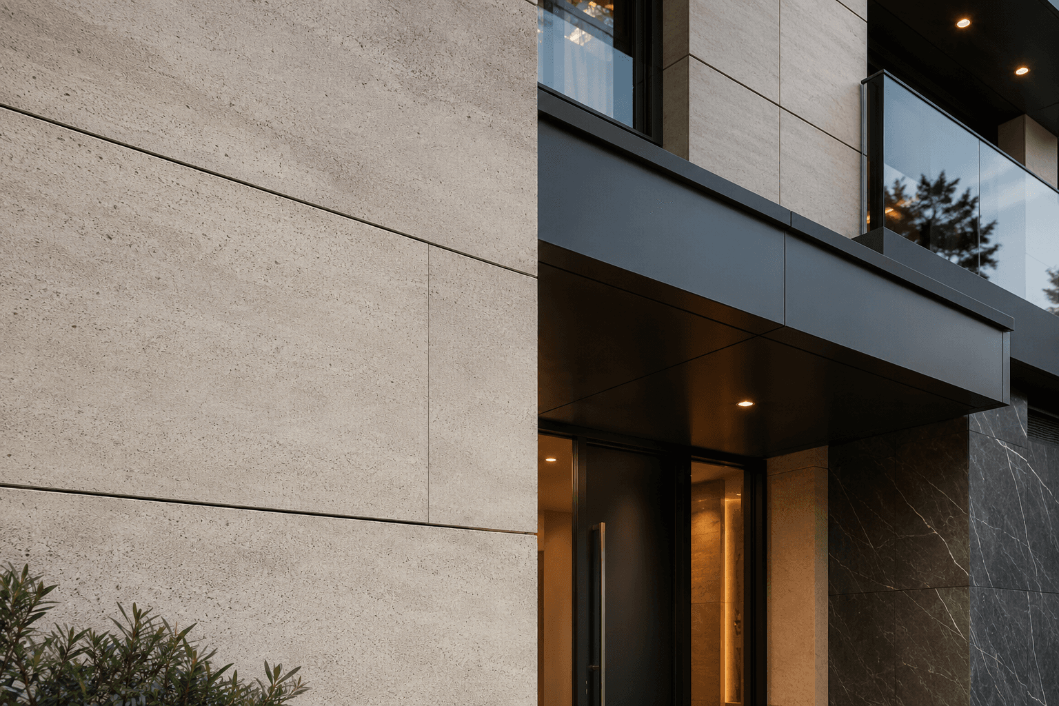 Modern apartman cephesinde kaliteli malzeme ve uygulama detayı